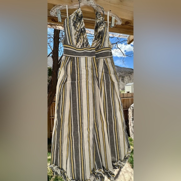 J Crew Sylvan Halter Dress Backless Striped Ruffles Linen cotton size 14… - Picture 5 of 16